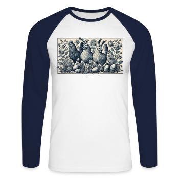 Poulets de Pâques Vintage Pâques Bunny Chicken Esthétique - T-shirt baseball manches longues Homme - blanc/marine - Devant - Nik (191cm)