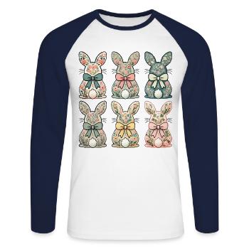Ostern Retro Hase Vintage Stil Cottagecore - Unisex Baseballshirt langarm - Weiß/Navy - Vorne - Nik (191cm)