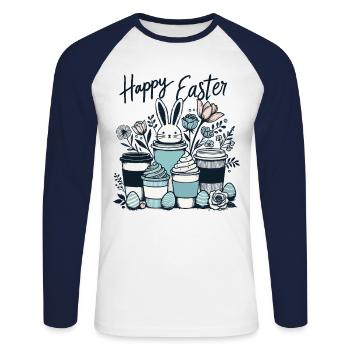 Amateurs de café de Pâques Café de lapin de Pâques - T-shirt baseball manches longues Homme - blanc/marine - Devant - Nik (191cm)