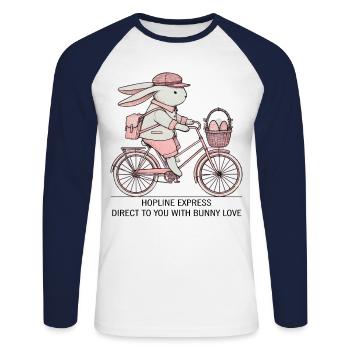 Lapin de Pâques Amour Esthétique Rétro Hopline Express - T-shirt baseball manches longues Homme - blanc/marine - Devant - Nik (191cm)