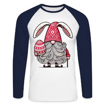 Gnome de Pâques avec œuf et oreilles de lapin - T-shirt baseball manches longues Homme - blanc/marine - Devant - Nik (191cm)