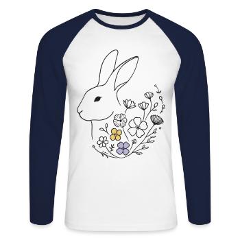 Ostern Hase Mit Blumen Retro Vintage Stil - Unisex Baseballshirt langarm - Weiß/Navy - Vorne - Nik (191cm)