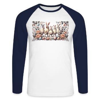Poules de Pâques Lapin de Pâques Poulet Rétro Vintage - T-shirt baseball manches longues Homme - blanc/marine - Devant - Nik (191cm)