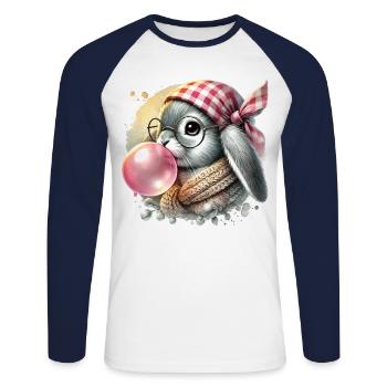 Ostern Retro Hase Mit Brille In Cottagecore Stil - Unisex Baseballshirt langarm - Weiß/Navy - Vorne - Nik (191cm)