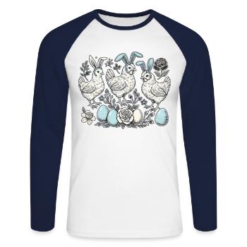 Poules de Pâques poussin Rétro Lapin de Pâques Poulet - T-shirt baseball manches longues Homme - blanc/marine - Devant - Nik (191cm)