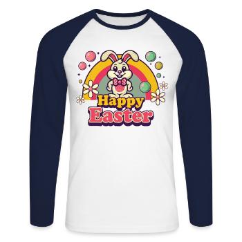 Easter Retro Aesthetics Happy Easter Bunny - Unisex Long Sleeve Baseball T-Shirt - white/navy - Front - Nik (191cm)
