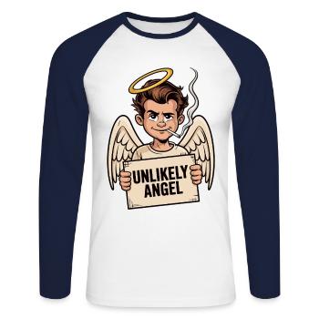 Sarcastic Angel with Saying - Unisex Long Sleeve Baseball T-Shirt - white/navy - Front - Nik (191cm)