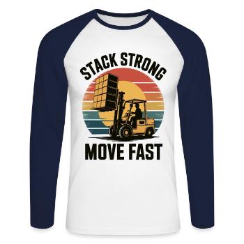 Warehouse hero on the forklift - Unisex Long Sleeve Baseball T-Shirt - white/navy - Front - Nik (191cm)