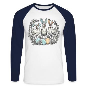 Poules de Pâques Esthétique rétro lapin de Pâques poussin - T-shirt baseball manches longues Homme - blanc/marine - Devant - Nik (191cm)