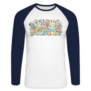 Tasse à café lapin de Pâques Latte Macchiato Pâques - T-shirt baseball manches longues Homme - blanc/marine - Devant - Nik (191cm)