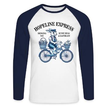 Easter Bunny Hugs & Easter Joy Retro Style - Unisex Long Sleeve Baseball T-Shirt - white/navy - Front - Nik (191cm)
