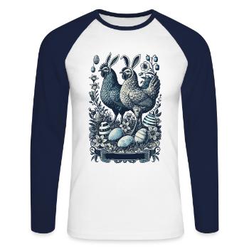 Ostern Retro Hühner Osterhasen Huhn Ästhetik - Unisex Baseballshirt langarm - Weiß/Navy - Vorne - Nik (191cm)
