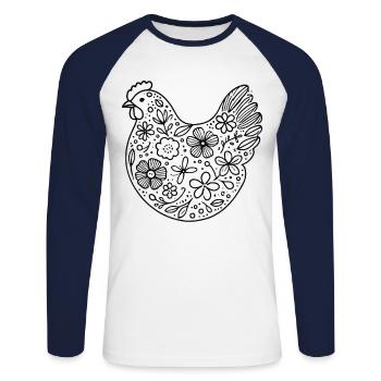 Ostern Hühnerliebhaber Florale Cottagecore - Unisex Baseballshirt langarm - Weiß/Navy - Vorne - Nik (191cm)