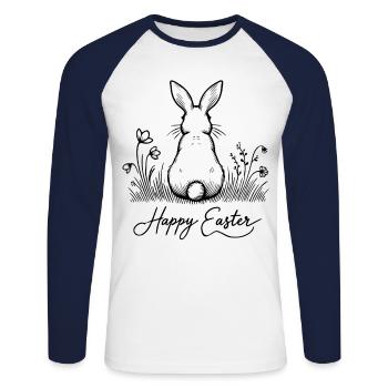 Ostern Retro Hase Vintage Cottagecore Ästhetik - Unisex Baseballshirt langarm - Weiß/Navy - Vorne - Nik (191cm)