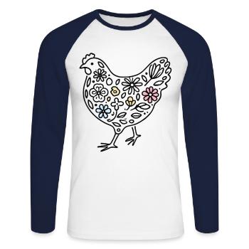Ostern Huhn Mit Blumen Vintage Hühner Design - Unisex Baseballshirt langarm - Weiß/Navy - Vorne - Nik (191cm)