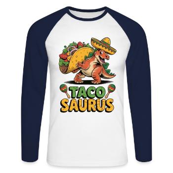 Lustiger Taco-Dino mit Sombrero - Unisex Baseballshirt langarm - Weiß/Navy - Vorne - Nik (191cm)