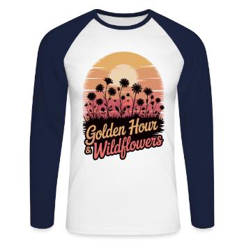 Sunset with wildflowers - Unisex Long Sleeve Baseball T-Shirt - white/navy - Front - Nik (191cm)