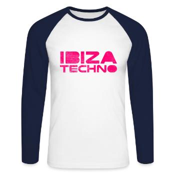 Ibiza Techno - Unisex Long Sleeve Baseball T-Shirt - white/navy - Front - Nik (191cm)