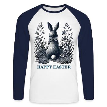 Easter Bunny Retro Vintage Aesthetics Happy Easter - Unisex Long Sleeve Baseball T-Shirt - white/navy - Front - Nik (191cm)