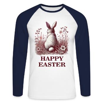 Ostern Retro Hase Im Vintage Blumenfeld - Unisex Baseballshirt langarm - Weiß/Navy - Vorne - Nik (191cm)