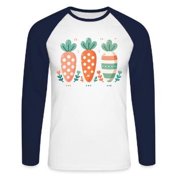 Motif de carotte de Pâques avec motif de carotte mignon - T-shirt baseball manches longues Homme - blanc/marine - Devant - Nik (191cm)