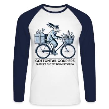 Courriers à queue de coton de Pâques Style rétro vintage - T-shirt baseball manches longues Homme - blanc/marine - Devant - Nik (191cm)