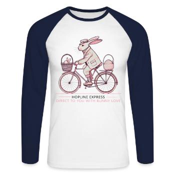 Ostern Hopline Express Retro Hase Vintage Charme - Unisex Baseballshirt langarm - Weiß/Navy - Vorne - Nik (191cm)