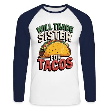 Déclaration de t-shirt taco drôle - T-shirt baseball manches longues Homme - blanc/marine - Devant - Nik (191cm)