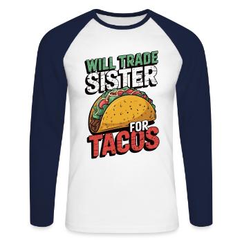 Remplacez votre sœur par des tacos - T-shirt baseball manches longues Homme - blanc/marine - Devant - Nik (191cm)