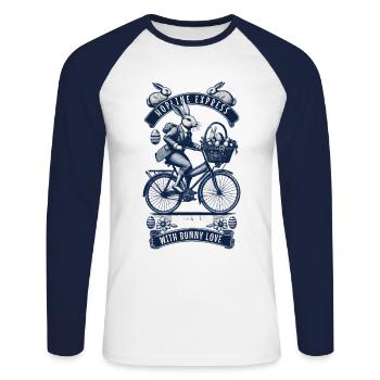 Easter Retro Bunny Bicycle Basket Eggs - Unisex Long Sleeve Baseball T-Shirt - white/navy - Front - Nik (191cm)