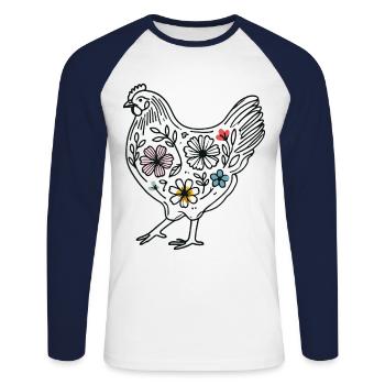 Poulet de Pâques avec des fleurs pour les amateurs de poulet - T-shirt baseball manches longues Homme - blanc/marine - Devant - Nik (191cm)