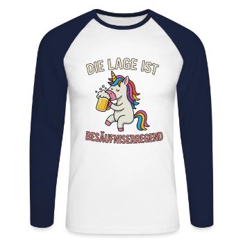 Einhorn mit Bier - Unisex Baseballshirt langarm - Weiß/Navy - Vorne - Nik (191cm)