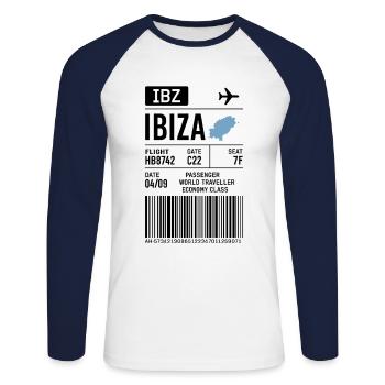 Ibiza Boarding Pass – Flugticket Style - Unisex Baseballshirt langarm - Weiß/Navy - Vorne - Nik (191cm)