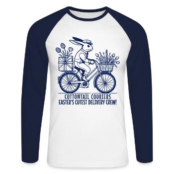 Courrier de Pâques Bunny Retro Delivery Crew - T-shirt baseball manches longues Homme - blanc/marine - Devant - Nik (191cm)
