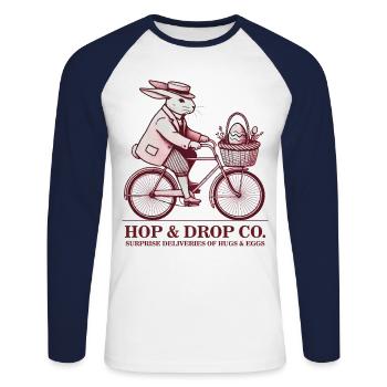 Ostern Retro Hase Fahrrad Ästhetik Eier - Unisex Baseballshirt langarm - Weiß/Navy - Vorne - Nik (191cm)