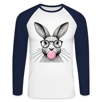 Lapin de Pâques avec des lunettes Gum Bubble Style Rétro - T-shirt baseball manches longues Homme - blanc/marine - Devant - Nik (191cm)