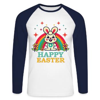 Easter Retro Aesthetics Happy Bunny - Unisex Long Sleeve Baseball T-Shirt - white/navy - Front - Nik (191cm)
