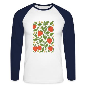 Berry Magic – Strawberries - Unisex Long Sleeve Baseball T-Shirt - white/navy - Front - Nik (191cm)