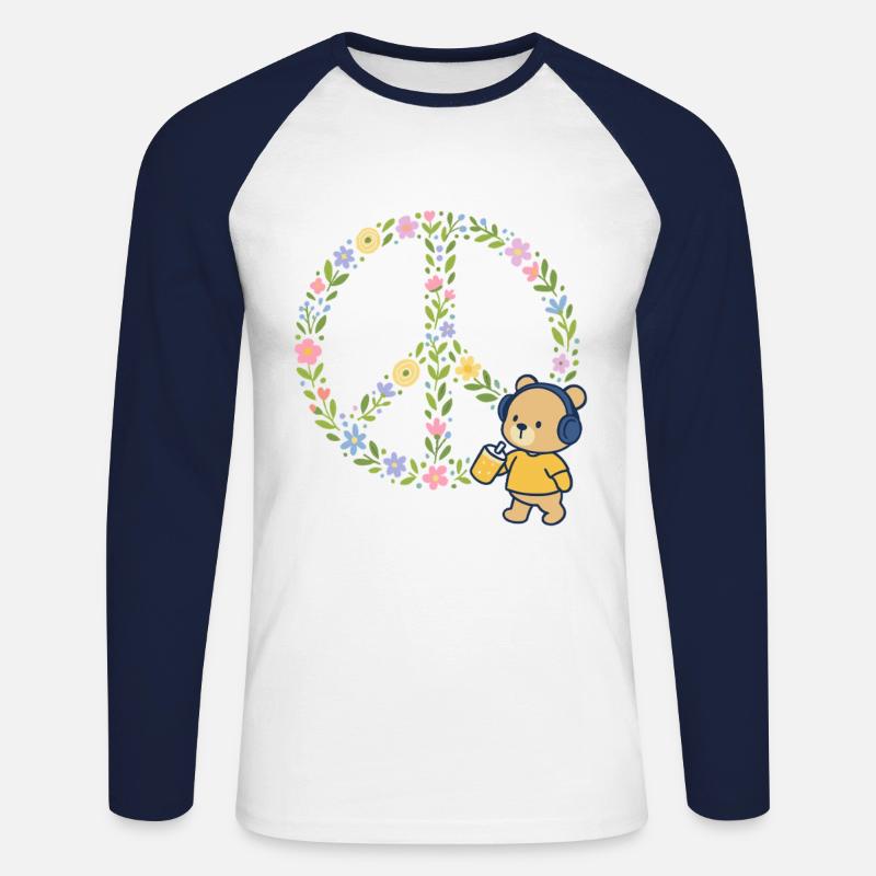 Peace Blumen Blüten - Unisex Baseballshirt langarm - Weiß/Navy