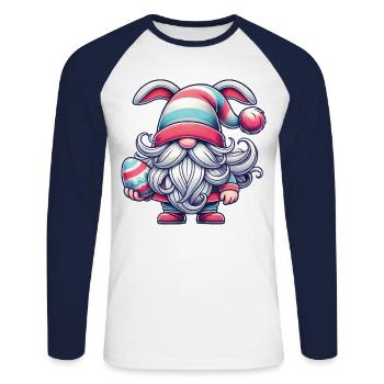 Nain de Pâques avec oeuf Happy Dwarf Easter - T-shirt baseball manches longues Homme - blanc/marine - Devant - Nik (191cm)