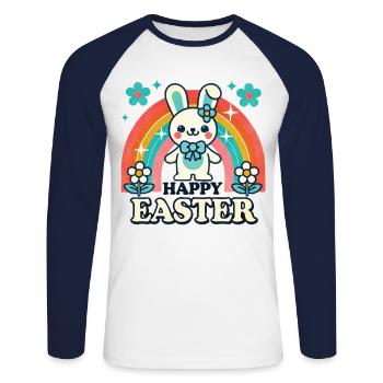 Easter Colorful Retro Bunny Happy Easter - Unisex Long Sleeve Baseball T-Shirt - white/navy - Front - Nik (191cm)