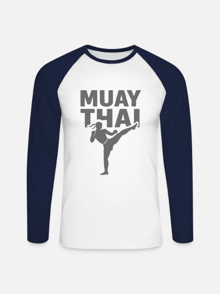 Muay Thai Fighter - Unisex Long Sleeve Baseball T-Shirt - white/navy