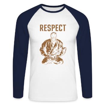 Respect – Martial Arts Spirit - Unisex Long Sleeve Baseball T-Shirt - white/navy - Front - Nik (191cm)