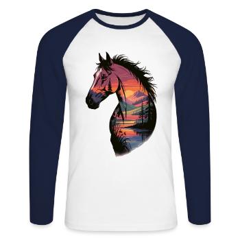 Cheval sauvage Art du paysage - T-shirt baseball manches longues Homme - blanc/marine - Devant - Nik (191cm)