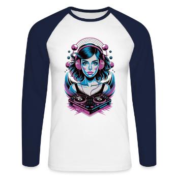 DJane Power Shirt - Unisex Baseballshirt langarm - Weiß/Navy - Vorne - Nik (191cm)