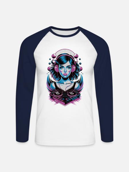 DJane Power Shirt - Unisex Long Sleeve Baseball T-Shirt - white/navy