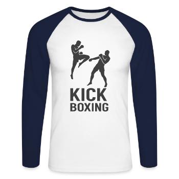 Kickbox Fight Silhouette - Unisex Baseballshirt langarm - Weiß/Navy - Vorne - Nik (191cm)