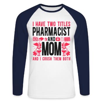 Technicien en pharmacie - T-shirt baseball manches longues Homme - blanc/marine - Devant - Nik (191cm)