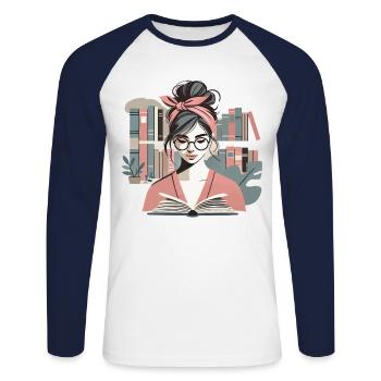 Bookworm Girl Bookworm Book Lover Design - Unisex Long Sleeve Baseball T-Shirt - white/navy - Front - Nik (191cm)