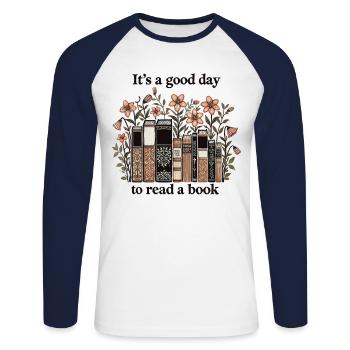 Bookworm Bookworm Funny Book Saying Floral - Unisex Long Sleeve Baseball T-Shirt - white/navy - Front - Nik (191cm)